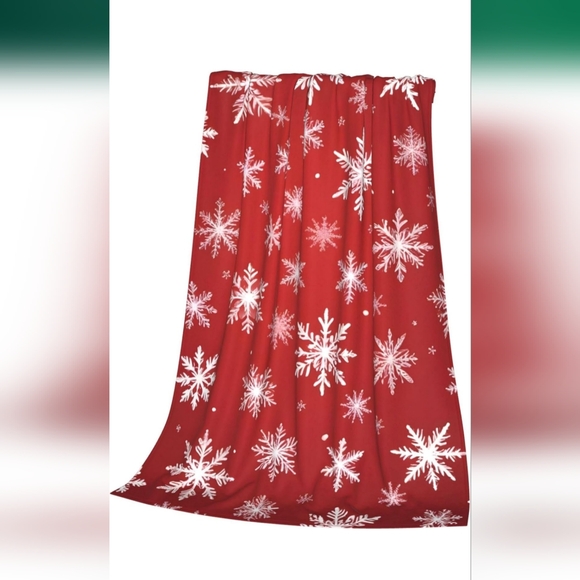Red Soft Blanket with Snowflakes - Picture 2 of 14